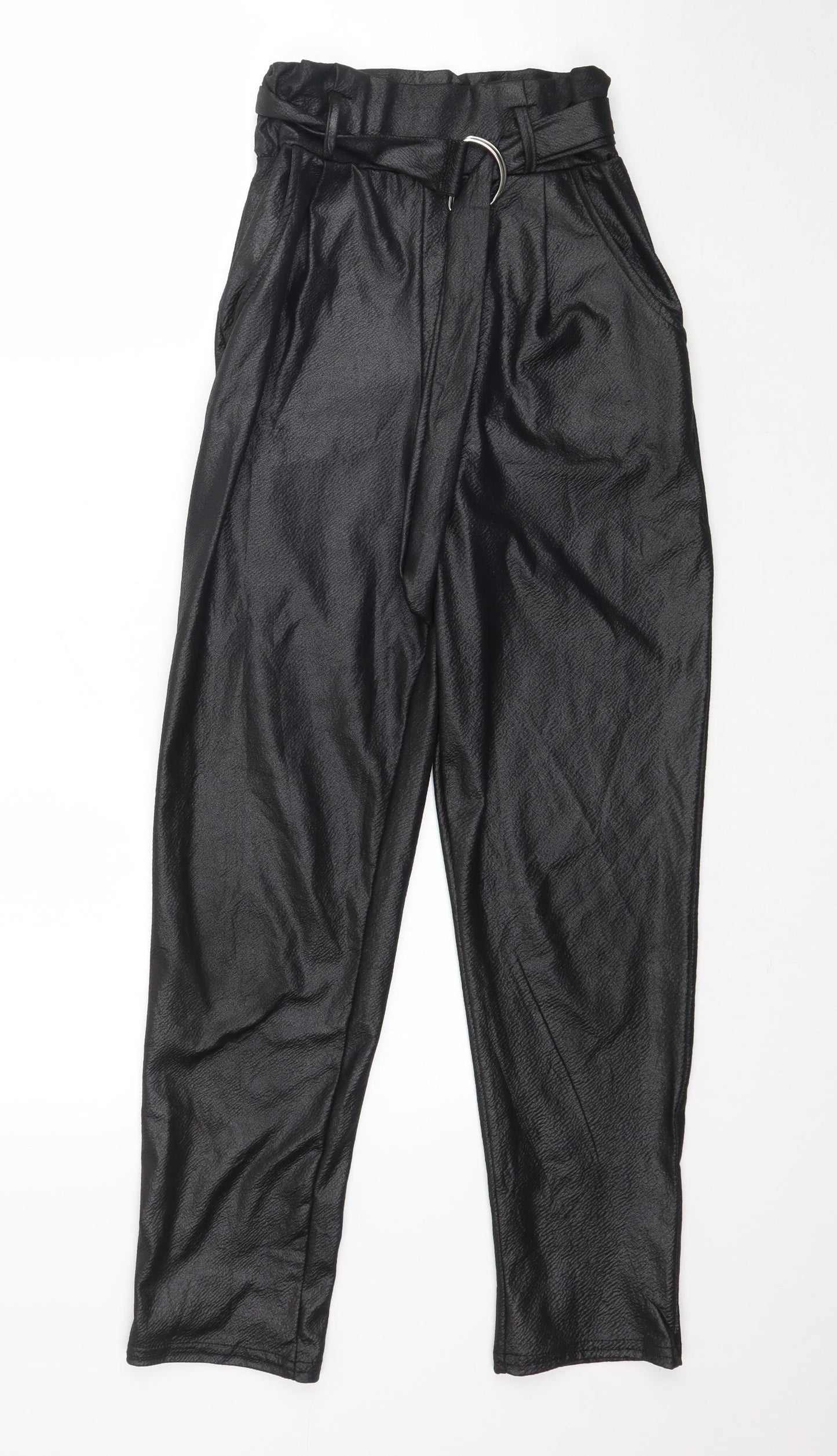 PRETTYLITTLETHING Womens Black   Trousers  Size 6 L27 in - Paper Bag Waist