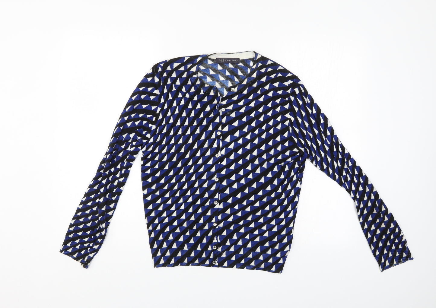 M&S Womens Blue Geometric  Cardigan Jumper Size 12