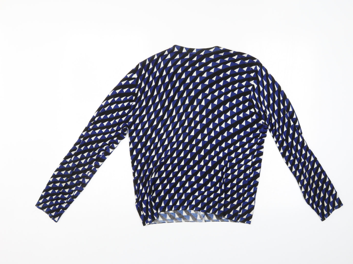 M&S Womens Blue Geometric  Cardigan Jumper Size 12