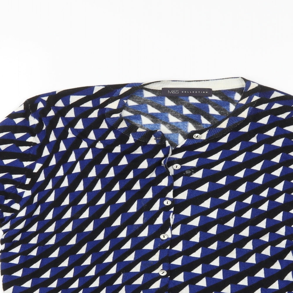 M&S Womens Blue Geometric  Cardigan Jumper Size 12