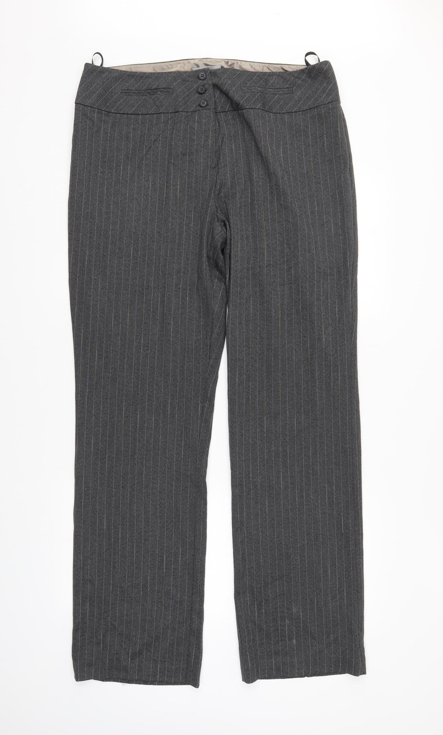 Marks and Spencer Womens Grey Striped  Trousers  Size 18 L32 in