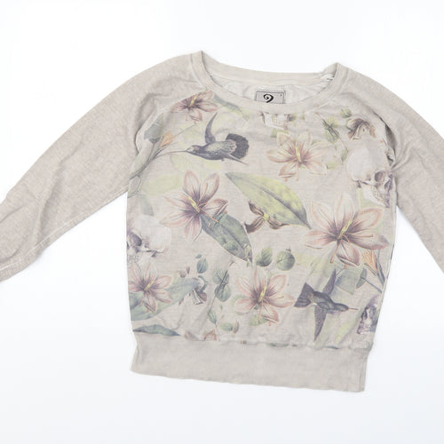 S_Ponder Womens Ivory Floral  Pullover Sweatshirt Size S