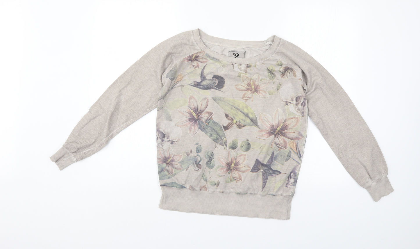 S_Ponder Womens Ivory Floral  Pullover Sweatshirt Size S