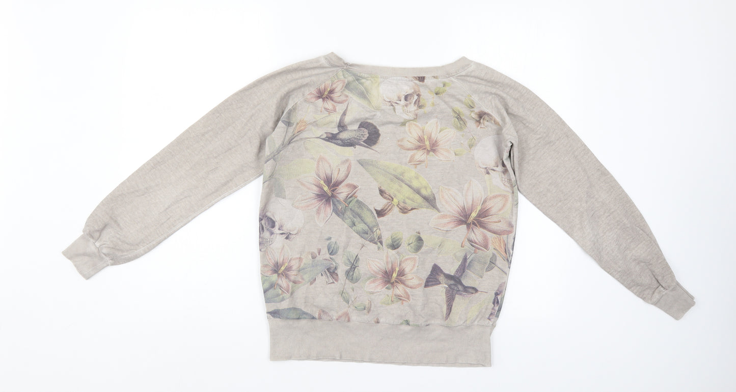 S_Ponder Womens Ivory Floral  Pullover Sweatshirt Size S
