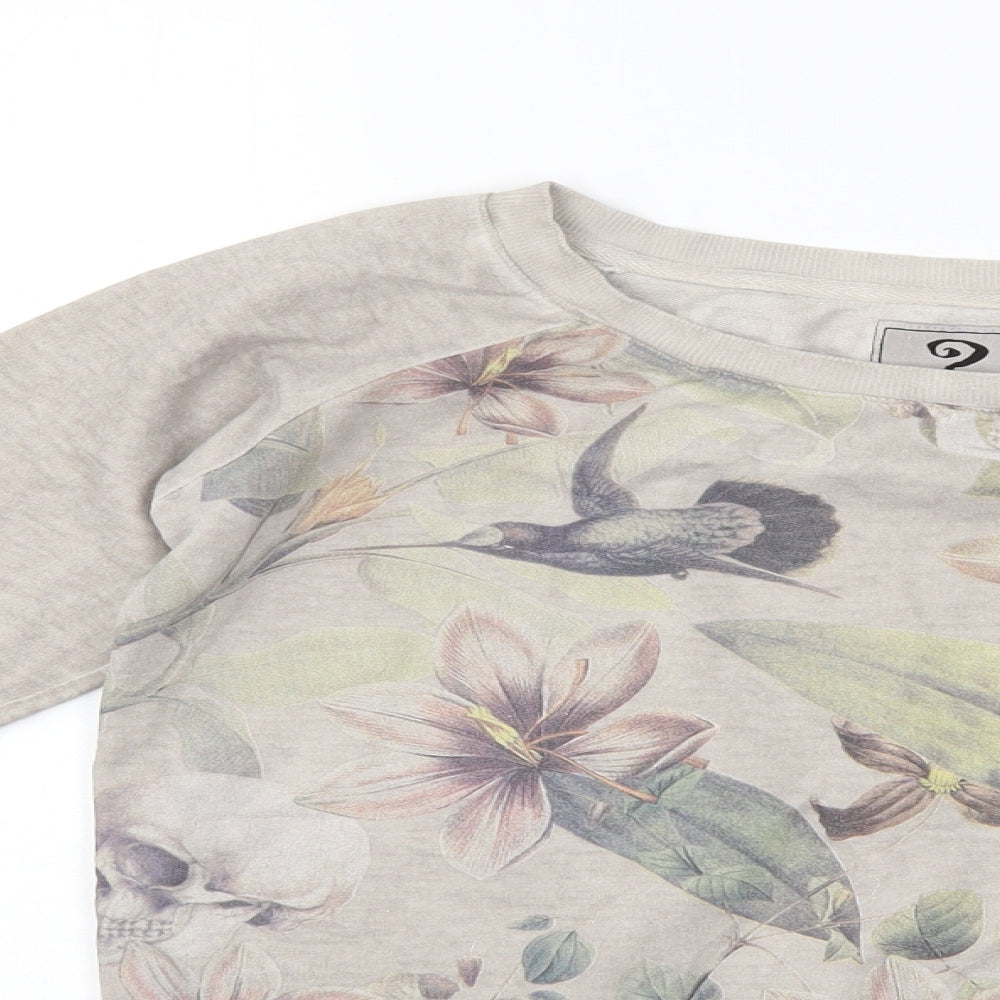 S_Ponder Womens Ivory Floral  Pullover Sweatshirt Size S