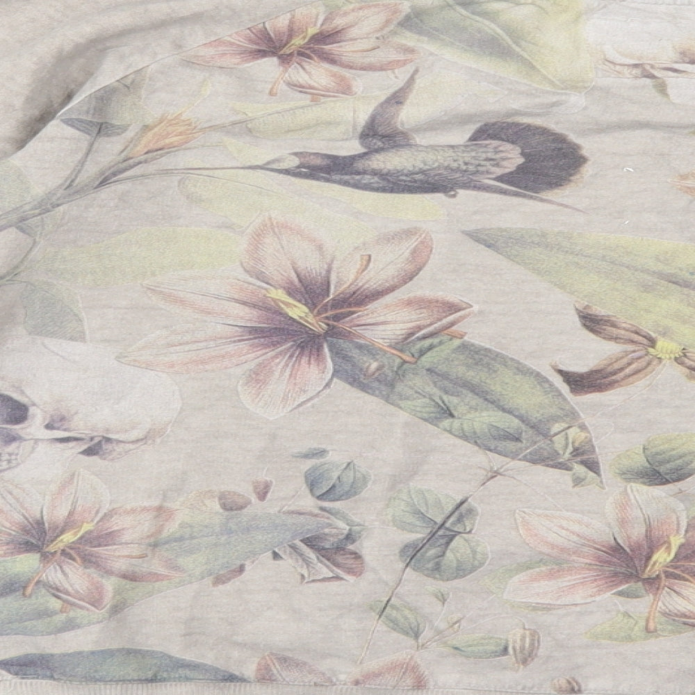 S_Ponder Womens Ivory Floral  Pullover Sweatshirt Size S