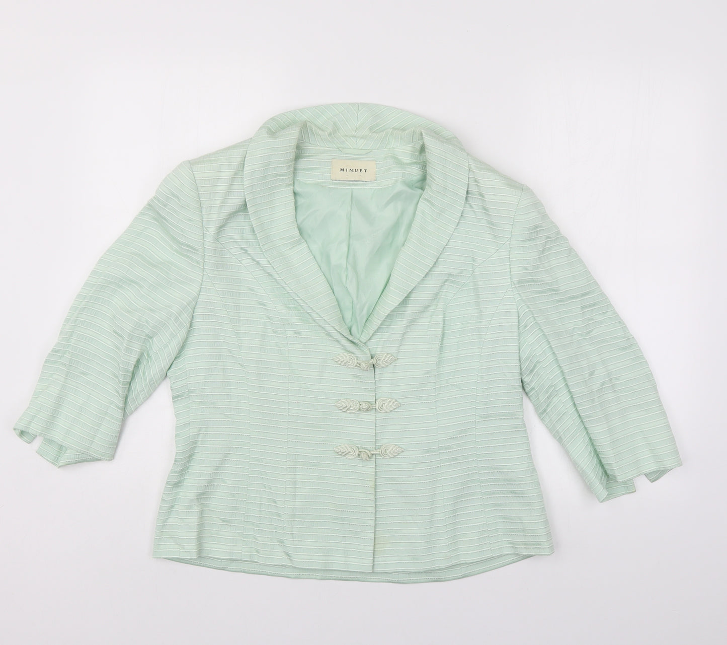 Minuet Womens Green Striped  Jacket Suit Jacket Size 14