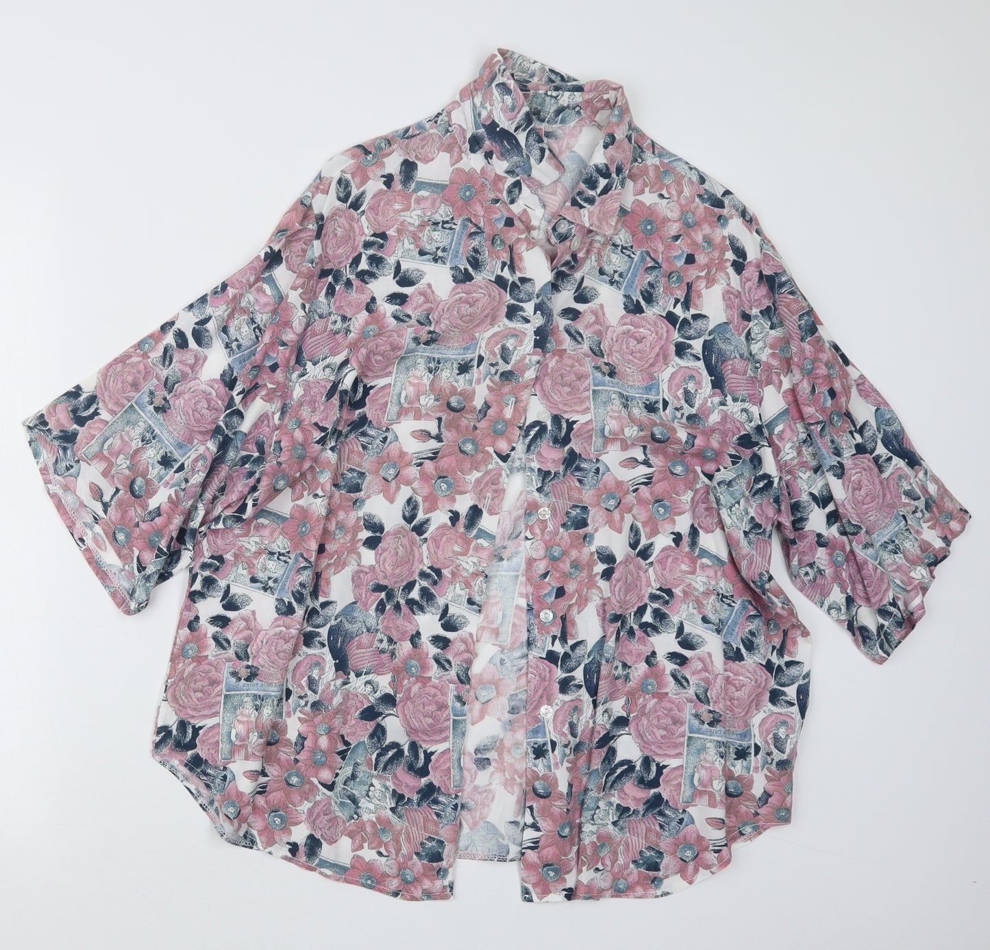 Preworn Womens Pink Floral  Basic Button-Up Size 16