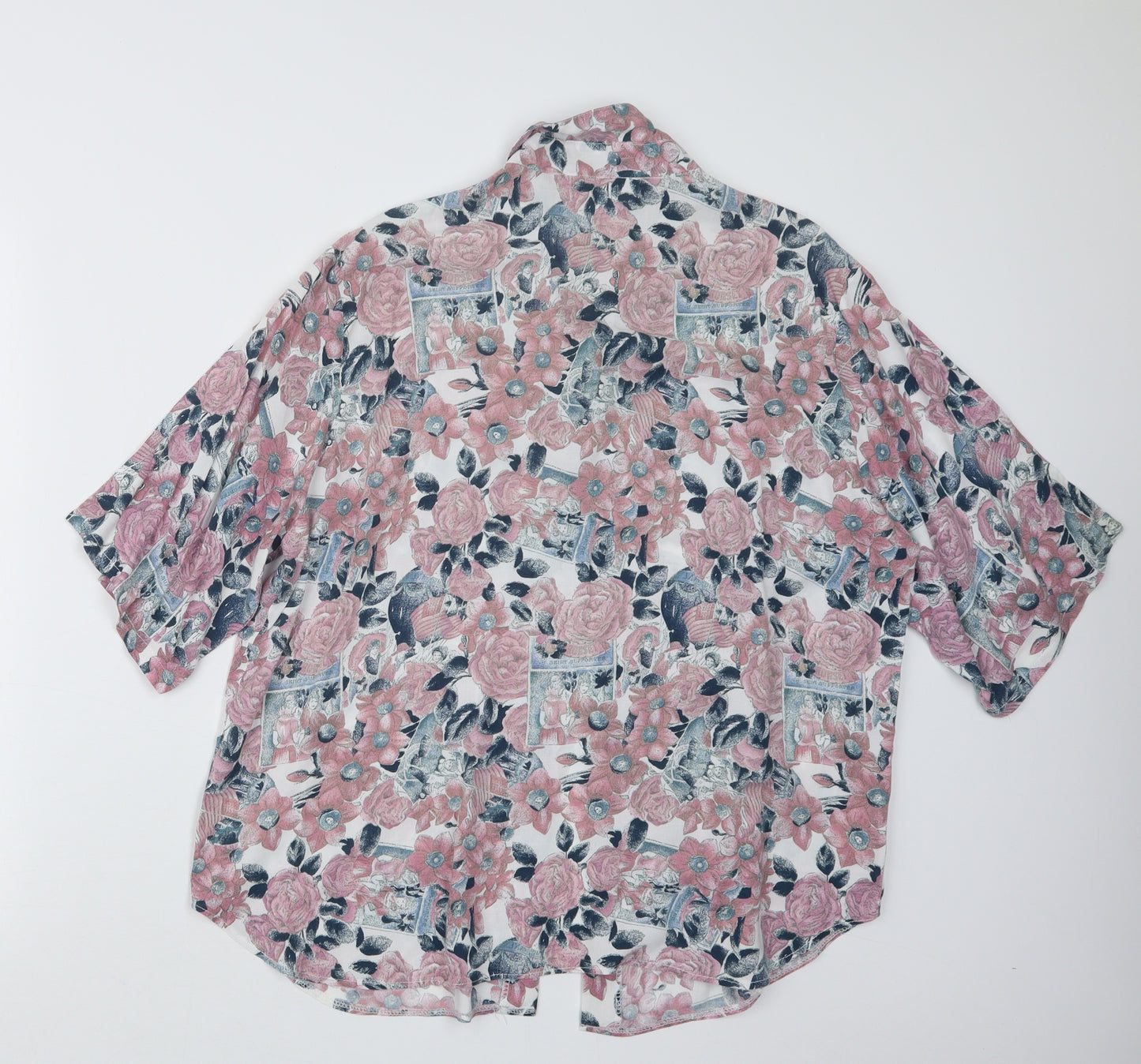 Preworn Womens Pink Floral  Basic Button-Up Size 16