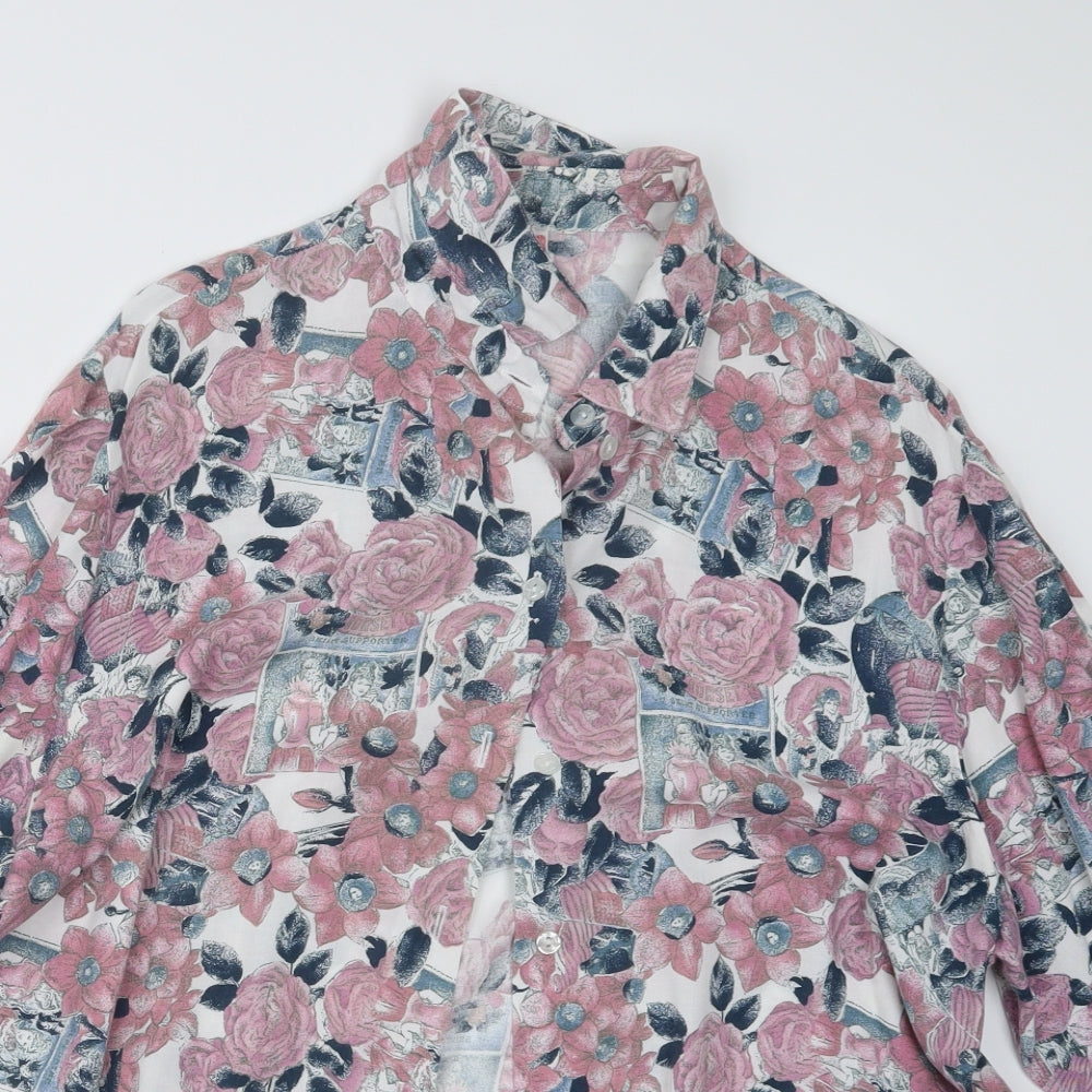 Preworn Womens Pink Floral  Basic Button-Up Size 16