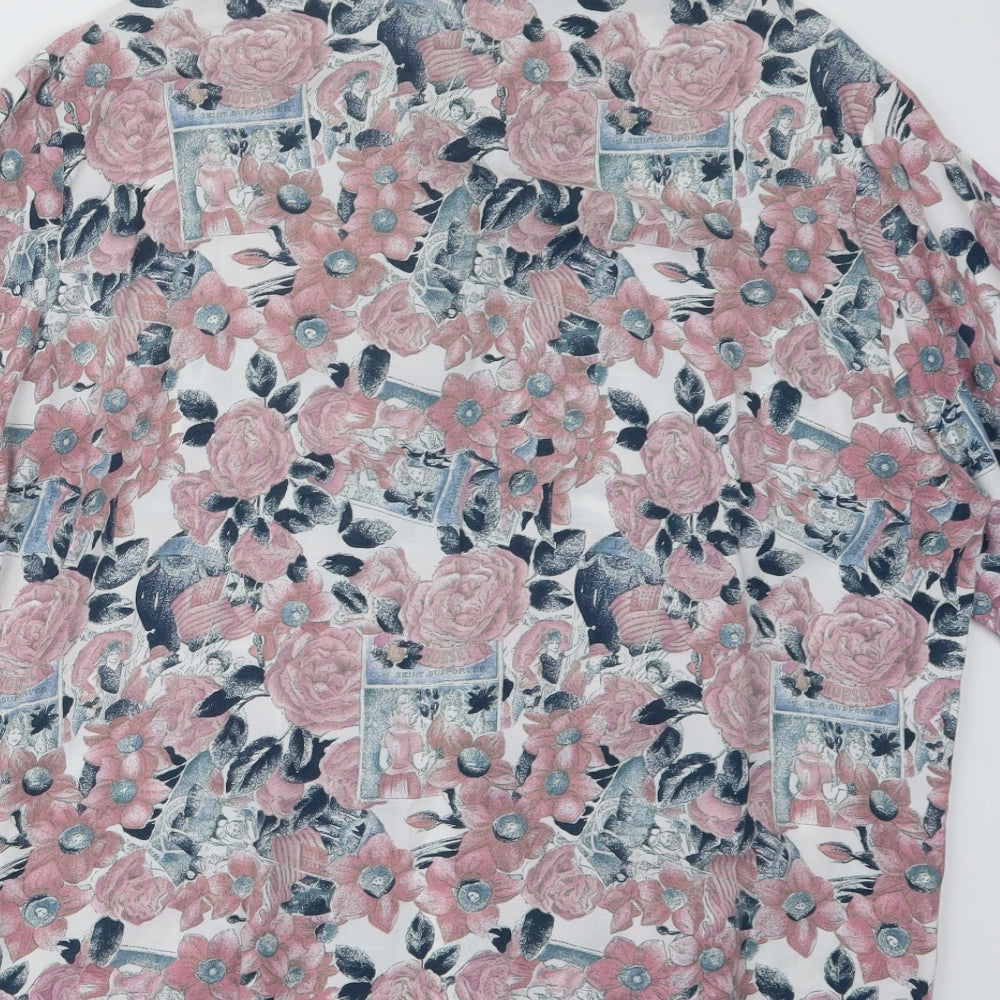 Preworn Womens Pink Floral  Basic Button-Up Size 16