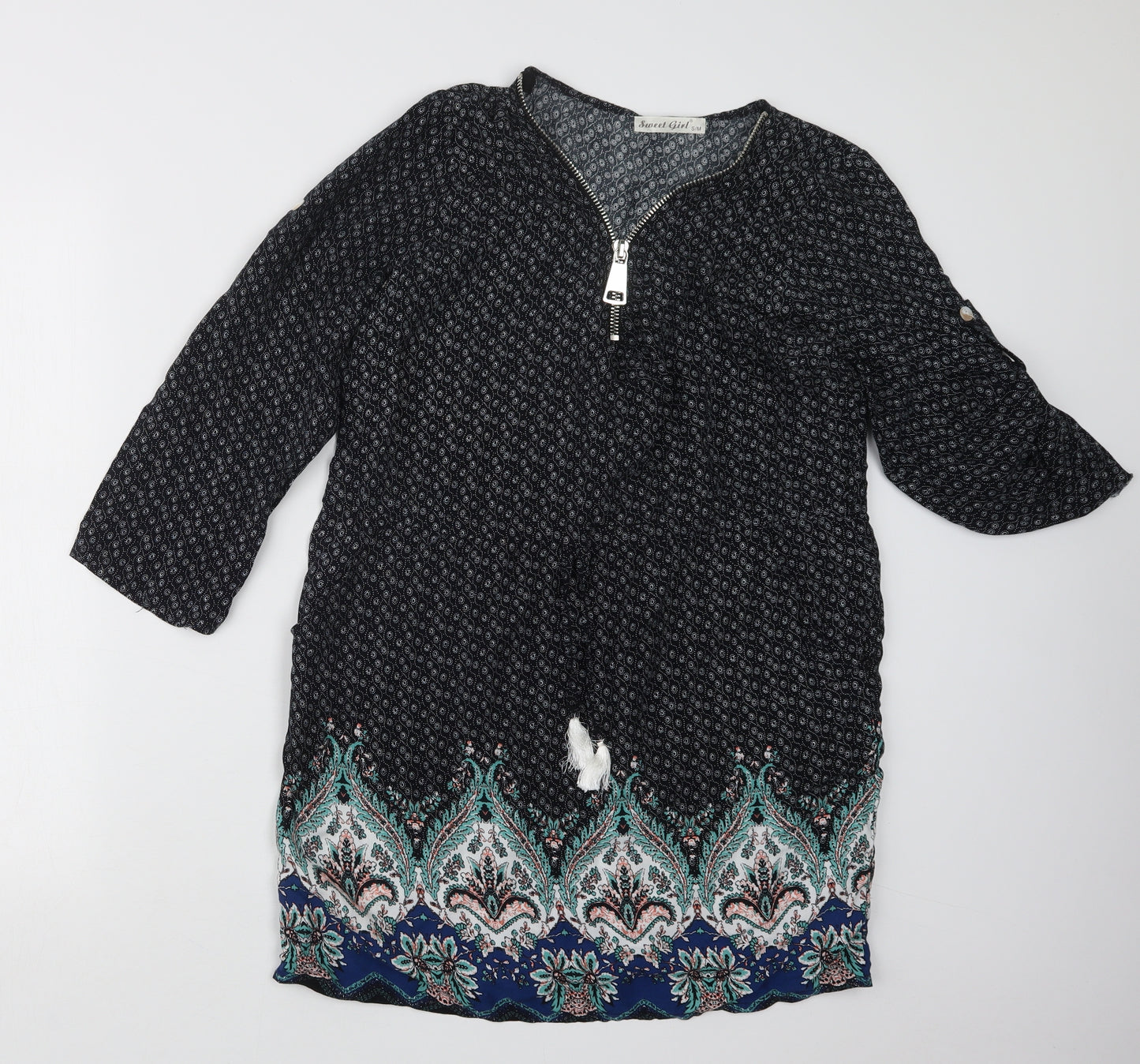 Sweet Girl Womens Black Geometric  Basic Blouse Size S