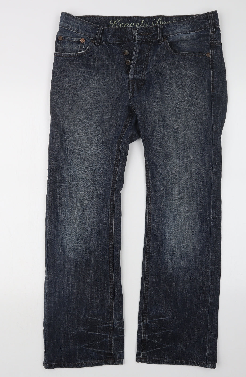 Renvelo Denim Mens Blue  Denim Straight Jeans Size 35 in L28 in