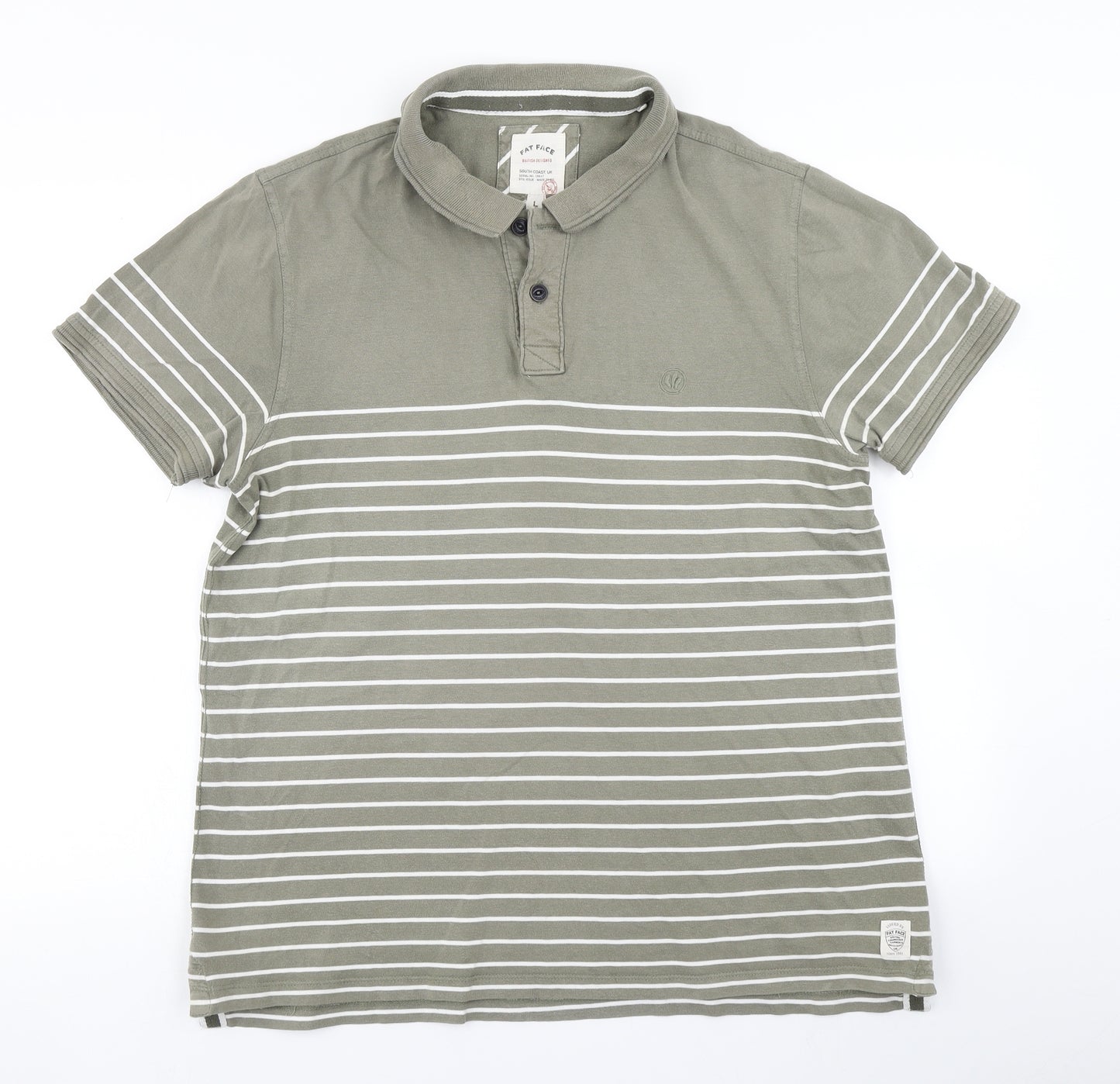 Fat Face Mens Green Striped   Polo Size L