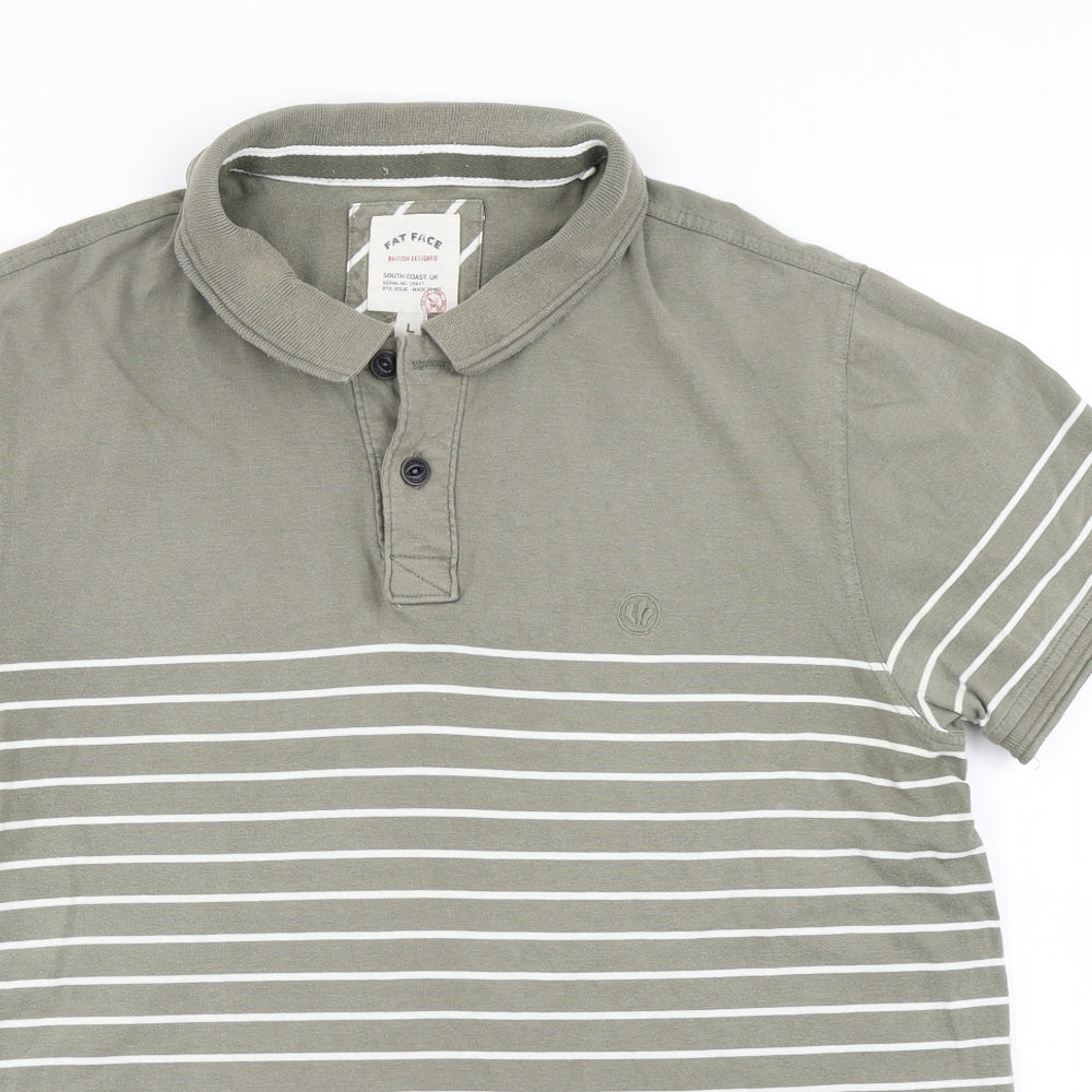 Fat Face Mens Green Striped   Polo Size L