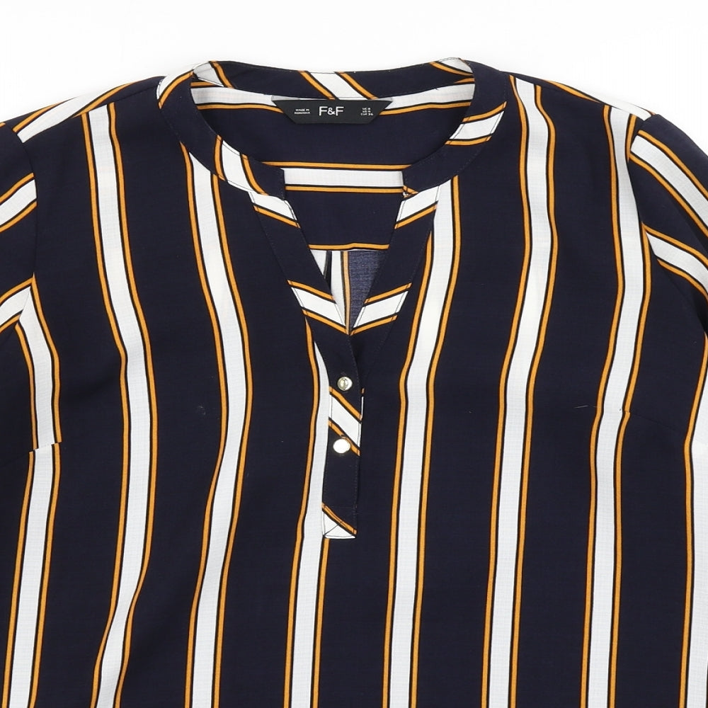 F&F Womens Blue Striped  Basic Blouse Size 8