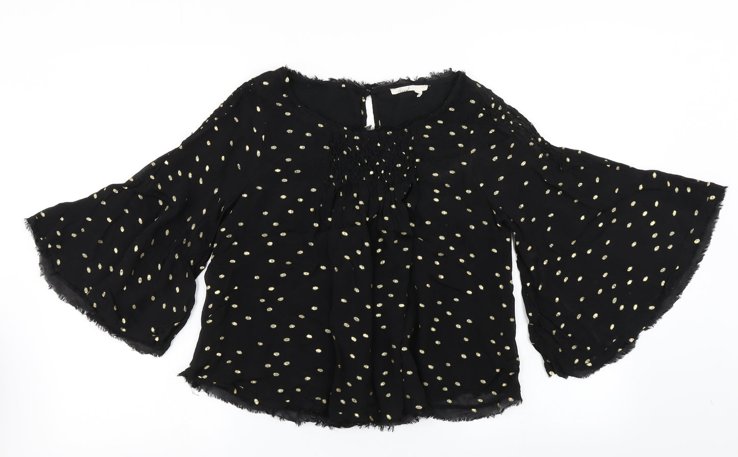 Floreat Womens Black Polka Dot  Basic Blouse Size M  - Flare sleeve