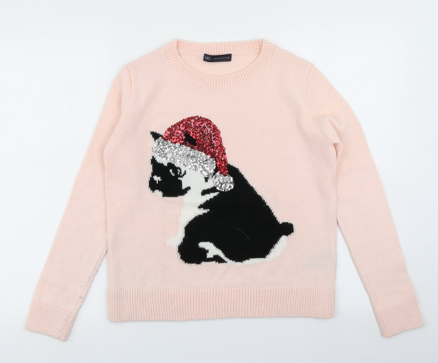M&S collection Womens Pink  Knit Pullover Jumper Size S  - Christmas Jumper