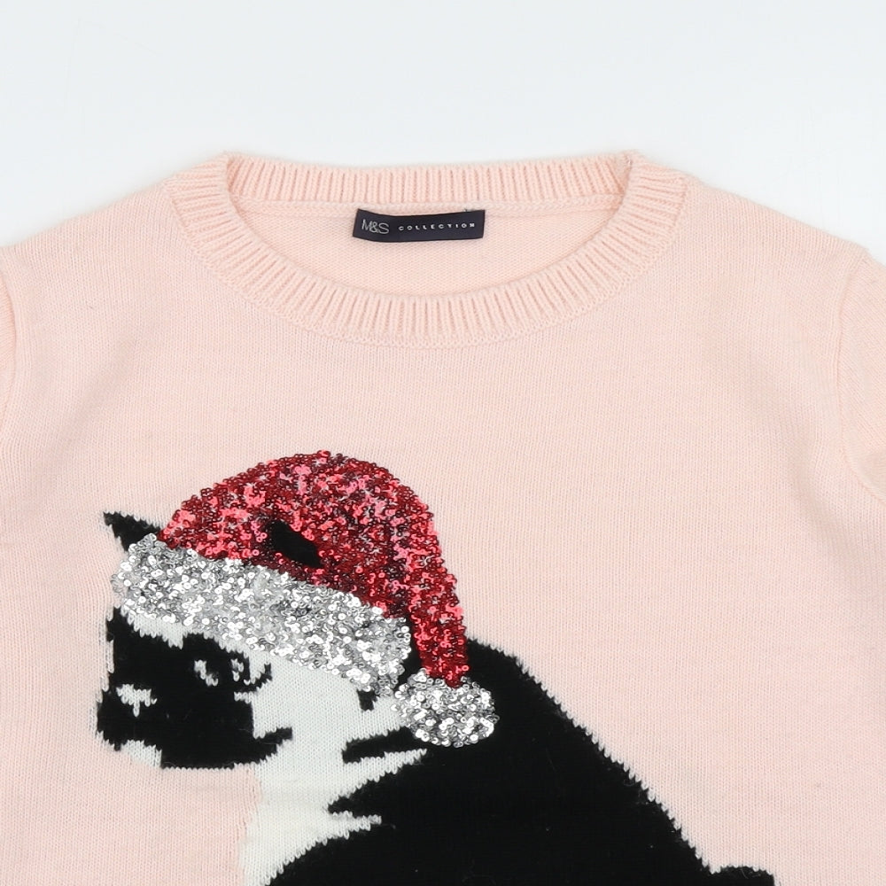 M&S collection Womens Pink  Knit Pullover Jumper Size S  - Christmas Jumper