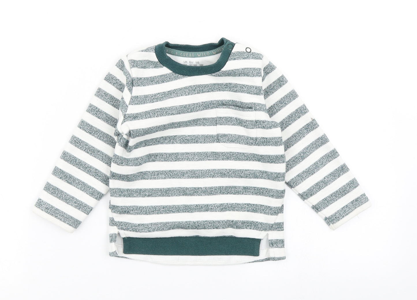 F&F Boys Green Striped  Pullover T-Shirt Size 12-18 Months