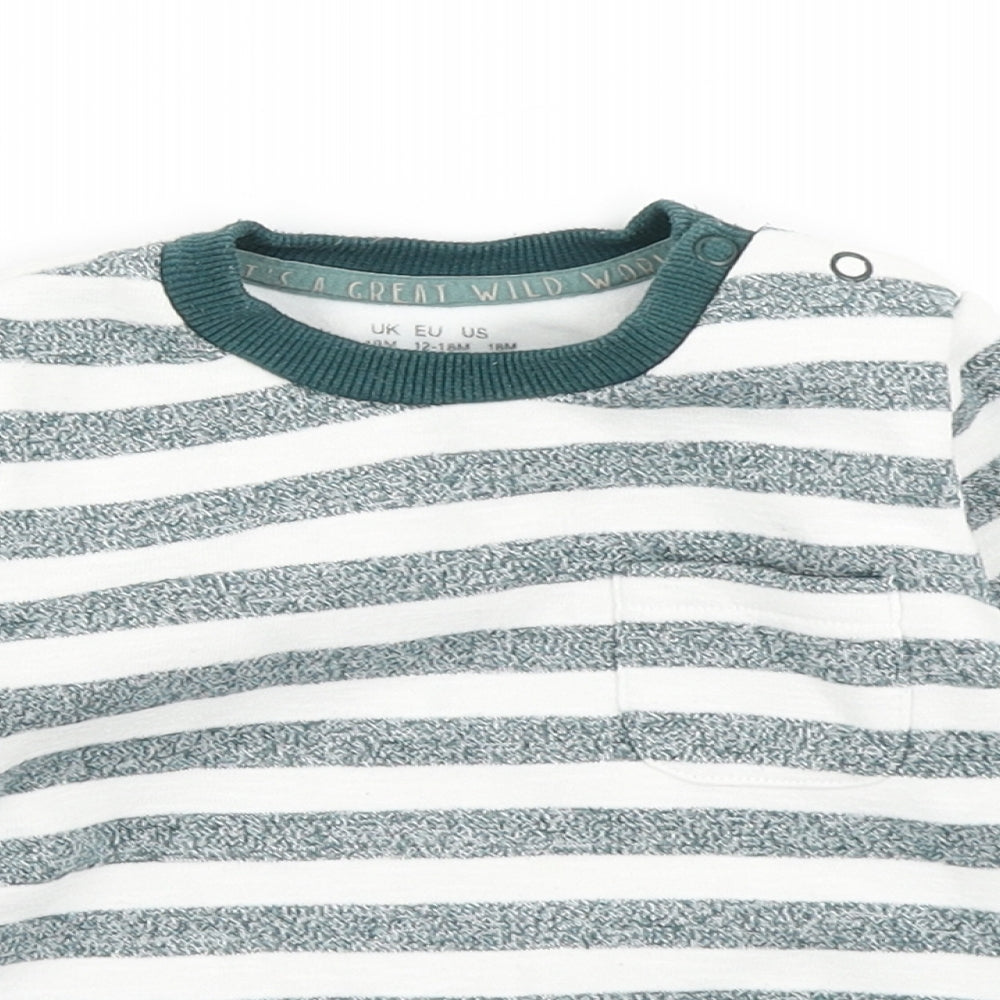F&F Boys Green Striped  Pullover T-Shirt Size 12-18 Months