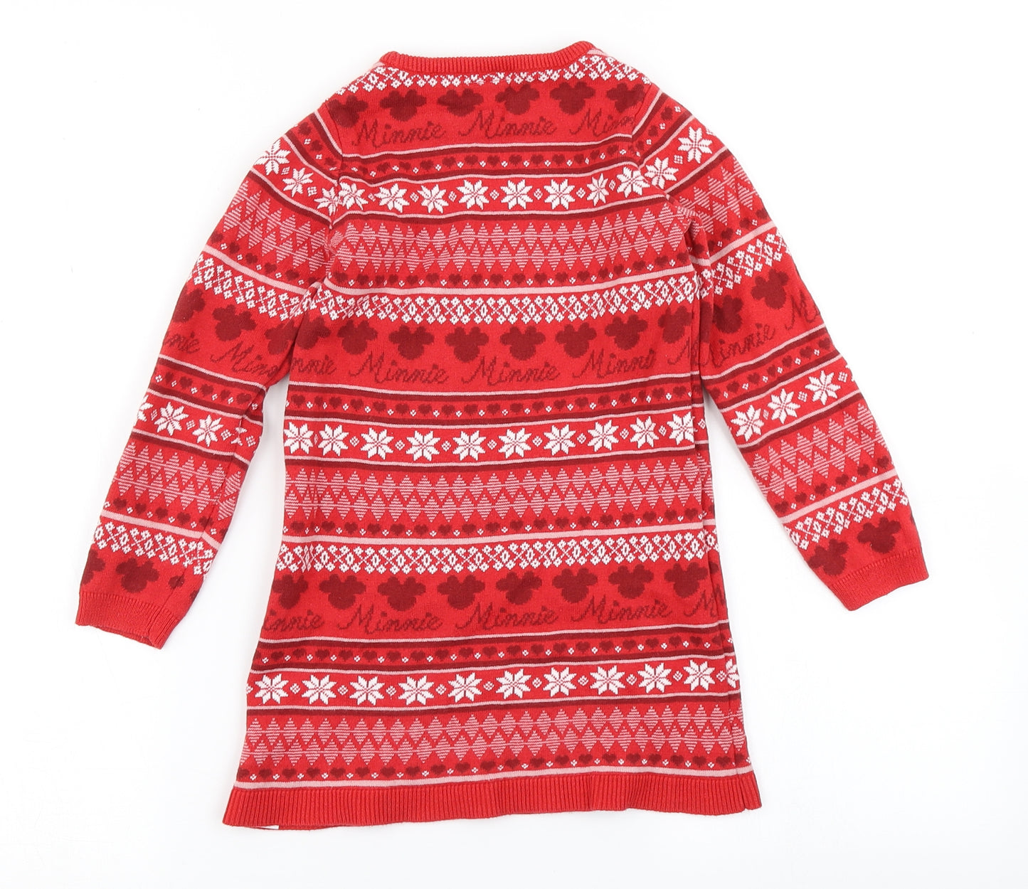George Girls Red Fair Isle Knit Jumper Dress  Size 4-5 Years  - Minnie Mouse