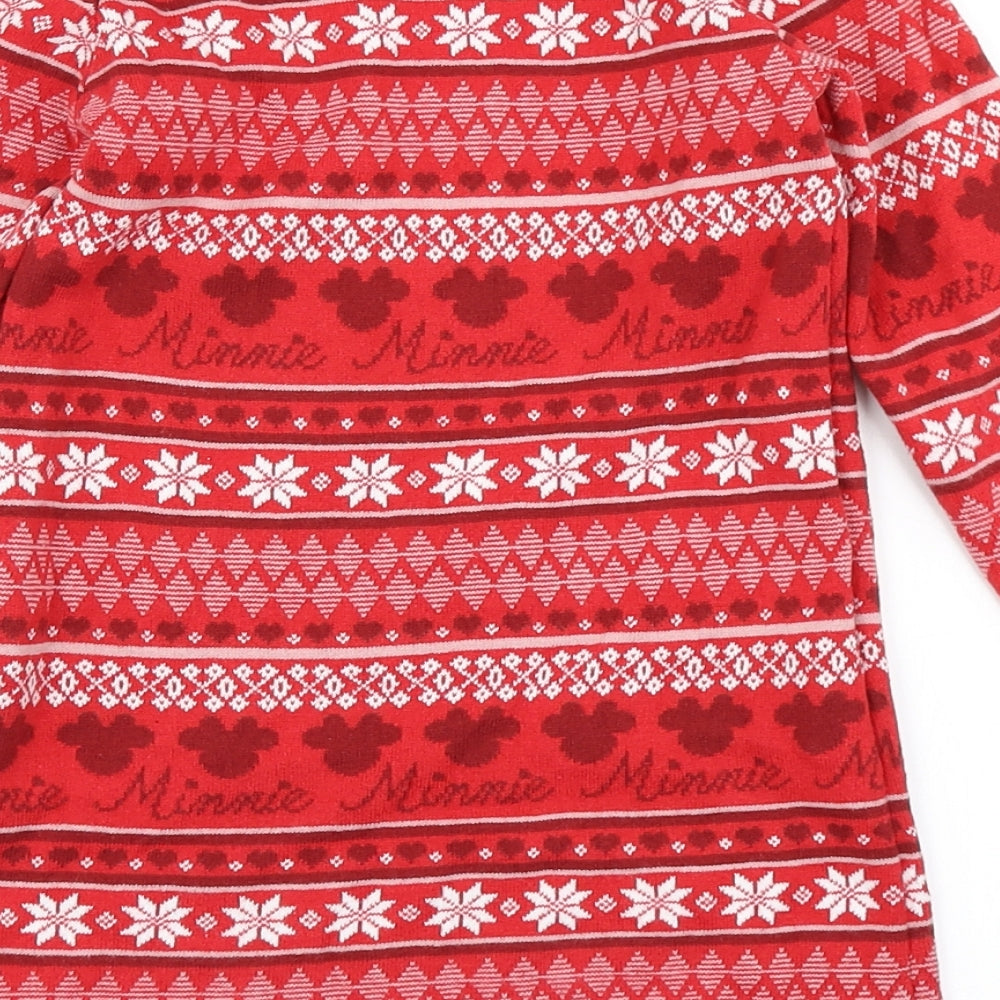 George Girls Red Fair Isle Knit Jumper Dress  Size 4-5 Years  - Minnie Mouse