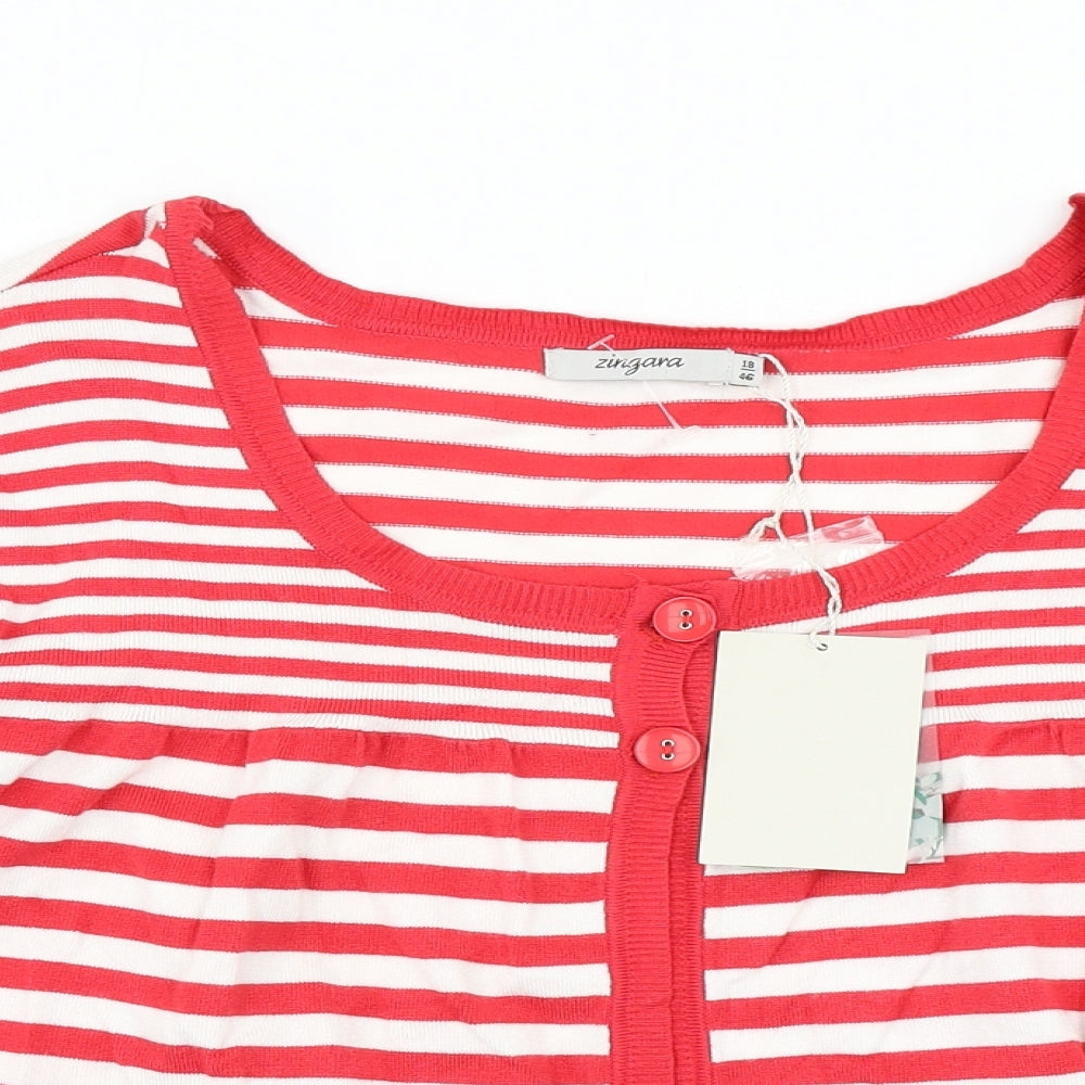zingara Womens Red Striped Knit Cardigan Jumper Size 18