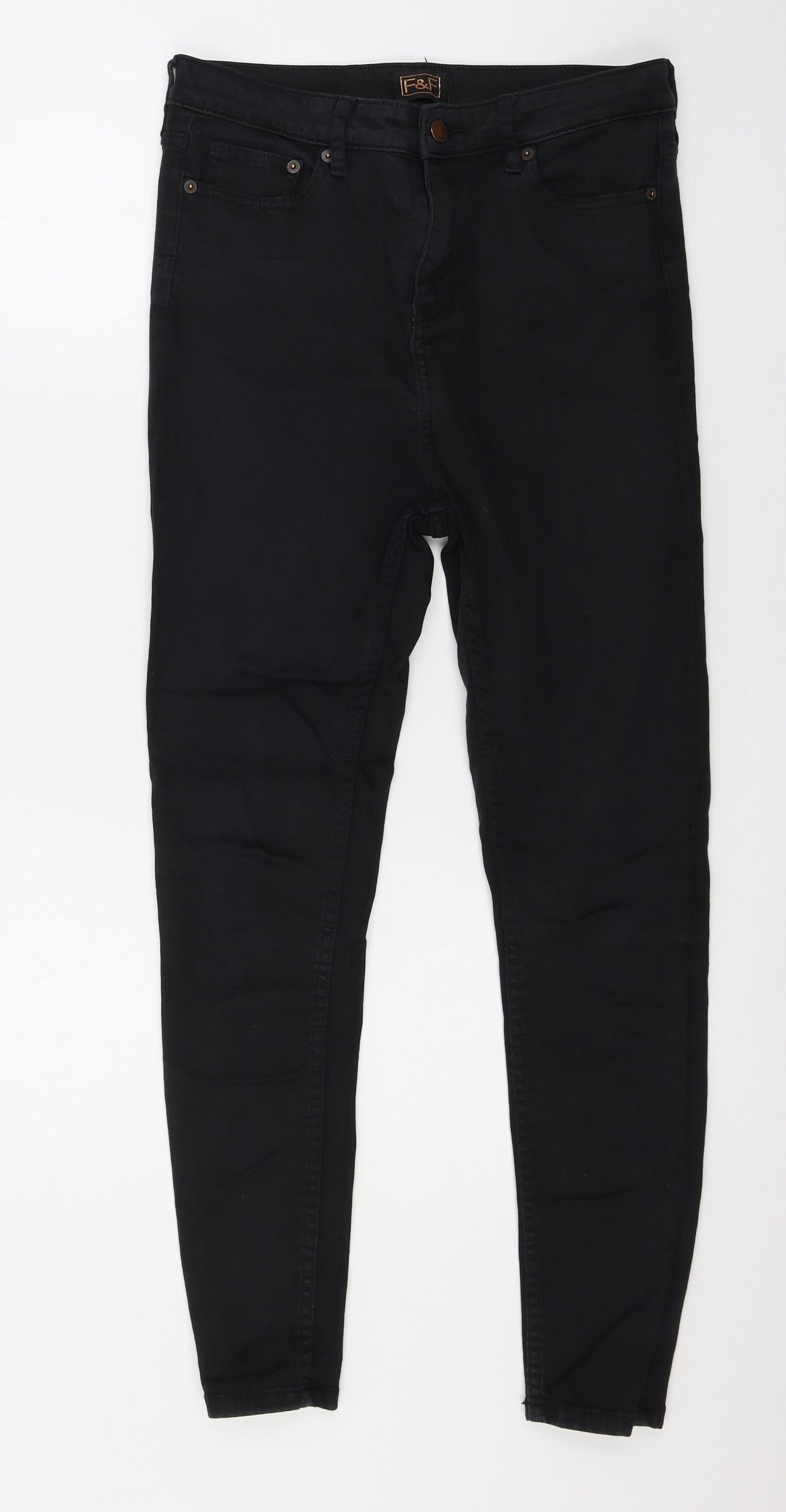 F&F Womens Black  Denim Skinny Jeans Size 12 L26 in