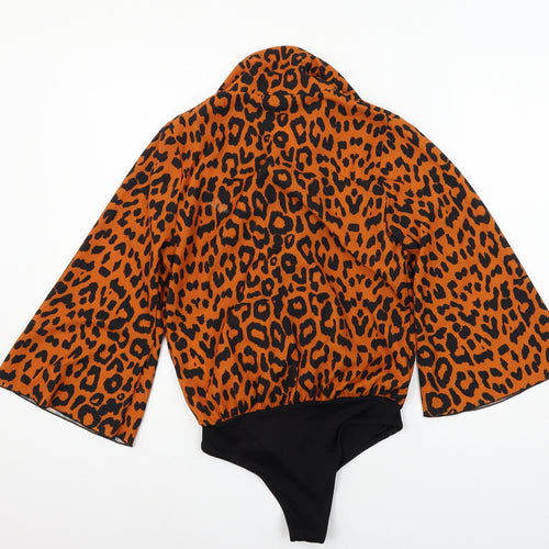 Boohoo Womens Orange Geometric  Bodysuit One-Piece Size 6