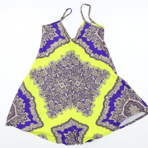 PRETTYLITTLETHING Womens Multicoloured Geometric Jersey Playsuit One-Piece Size 4 L3 in