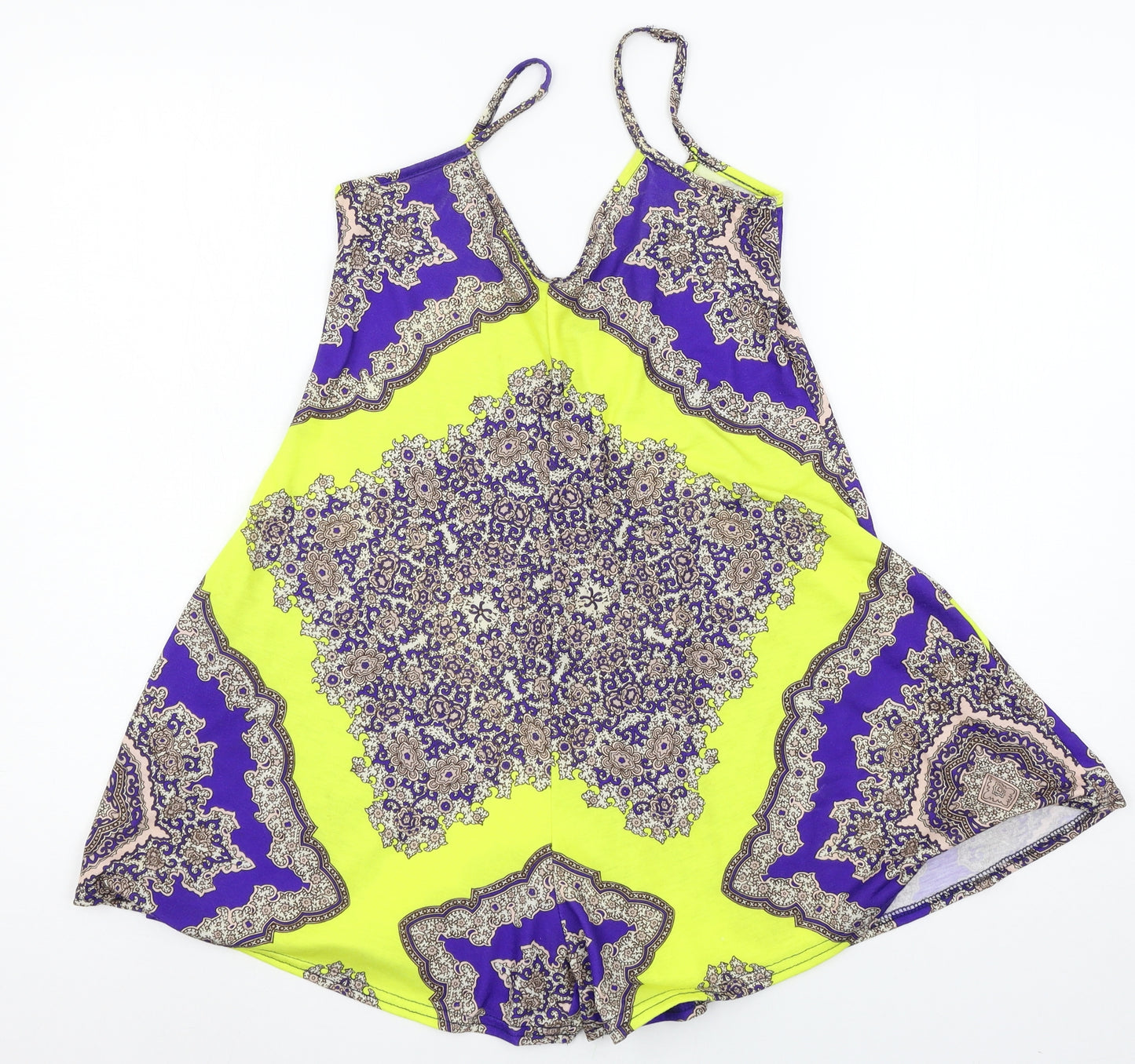 PRETTYLITTLETHING Womens Multicoloured Geometric Jersey Playsuit One-Piece Size 4 L3 in