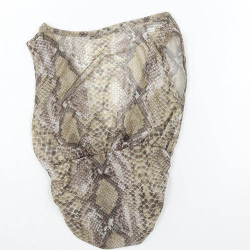 Boohoo Womens Beige Animal Print Mesh Basic T-Shirt Size 10