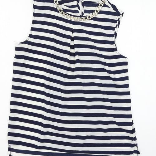 Atmosphere Womens Blue Striped  Basic Blouse Size 12  - chain detail