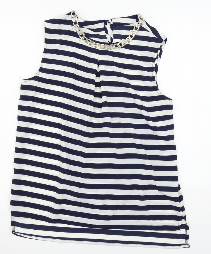 Atmosphere Womens Blue Striped  Basic Blouse Size 12  - chain detail