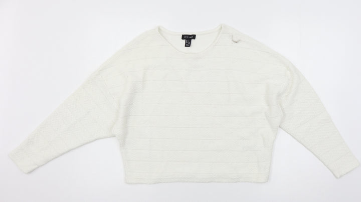 New Look Womens White  Jersey Pullover Sweatshirt Size S