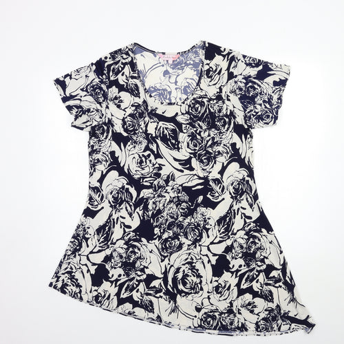Michele Hope Womens Blue Floral  Basic T-Shirt Size 10