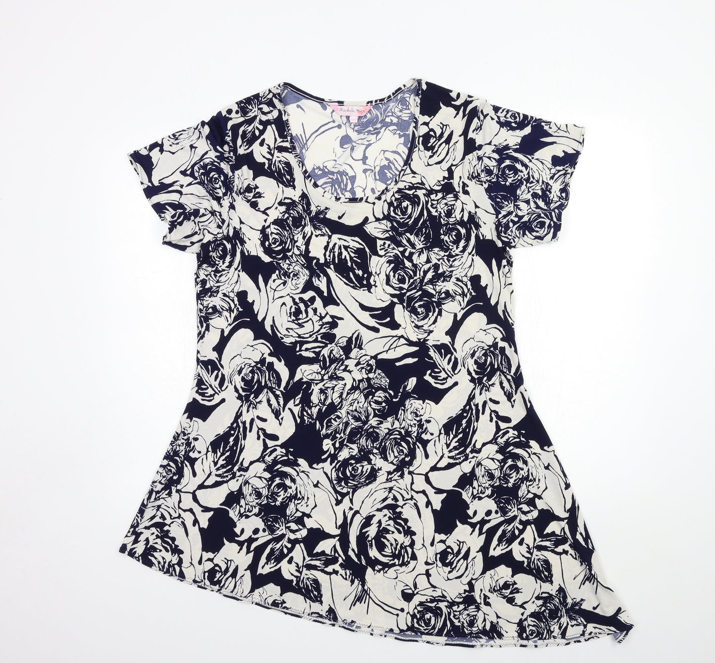 Michele Hope Womens Blue Floral  Basic T-Shirt Size 10