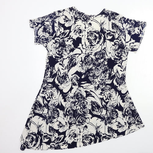 Michele Hope Womens Blue Floral  Basic T-Shirt Size 10