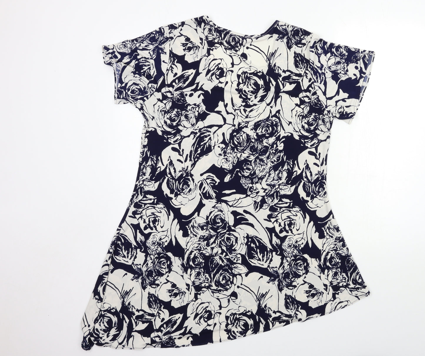 Michele Hope Womens Blue Floral  Basic T-Shirt Size 10