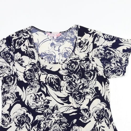 Michele Hope Womens Blue Floral  Basic T-Shirt Size 10