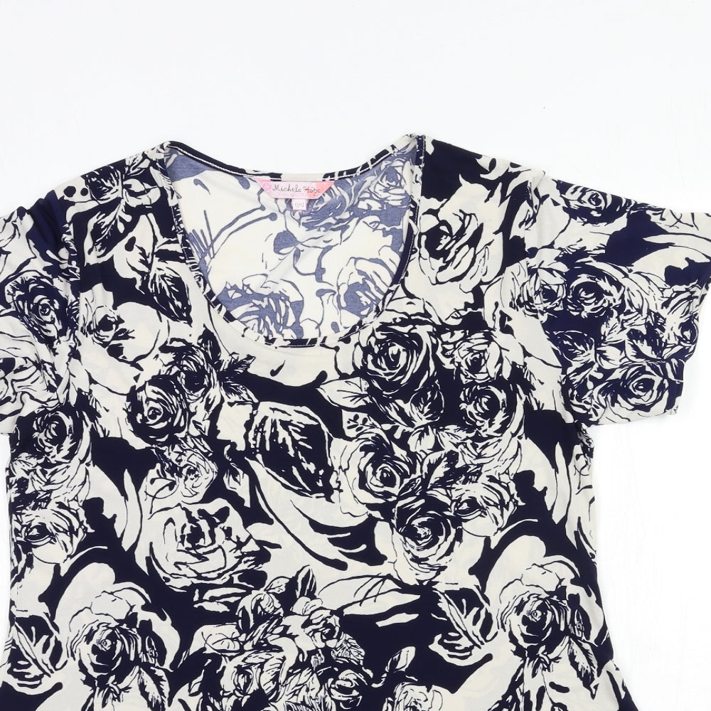 Michele Hope Womens Blue Floral  Basic T-Shirt Size 10