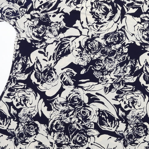 Michele Hope Womens Blue Floral  Basic T-Shirt Size 10