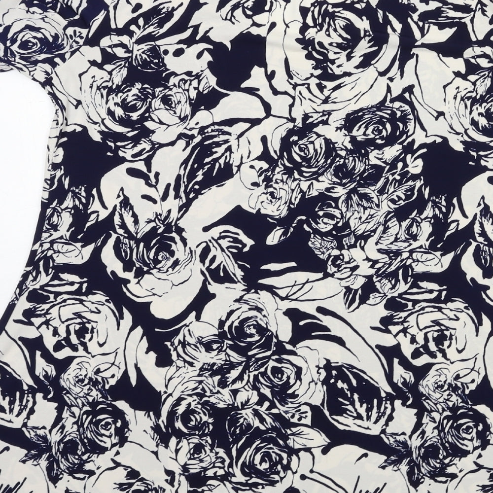 Michele Hope Womens Blue Floral  Basic T-Shirt Size 10