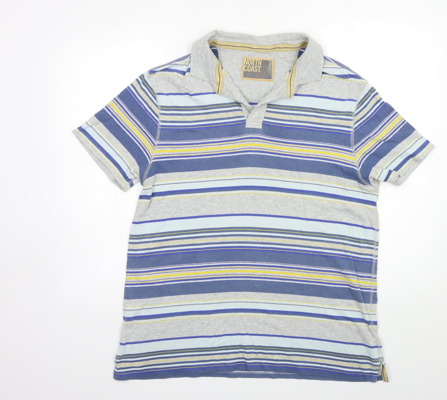 NORTH COAST Mens Grey Striped   T-Shirt Size L