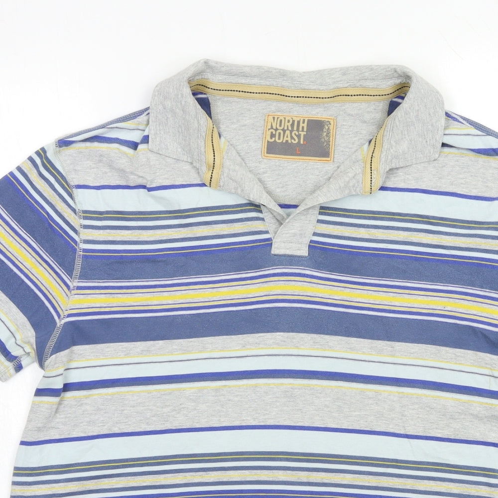 NORTH COAST Mens Grey Striped   T-Shirt Size L