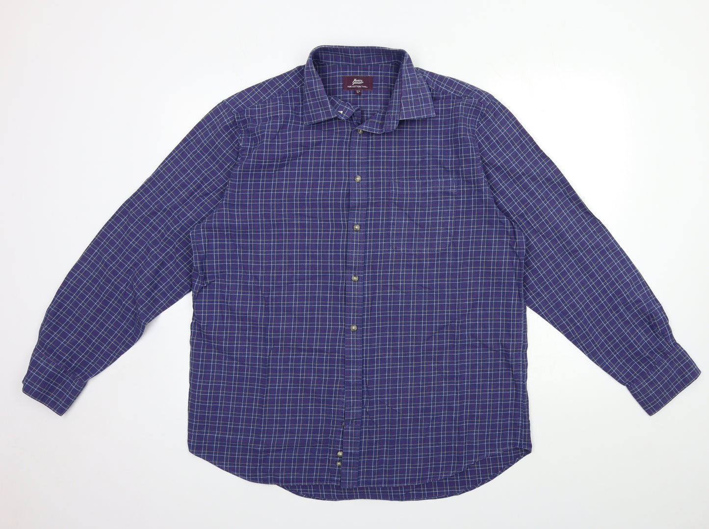 Marks and Spencer Mens Blue    Button-Up Size 16.5