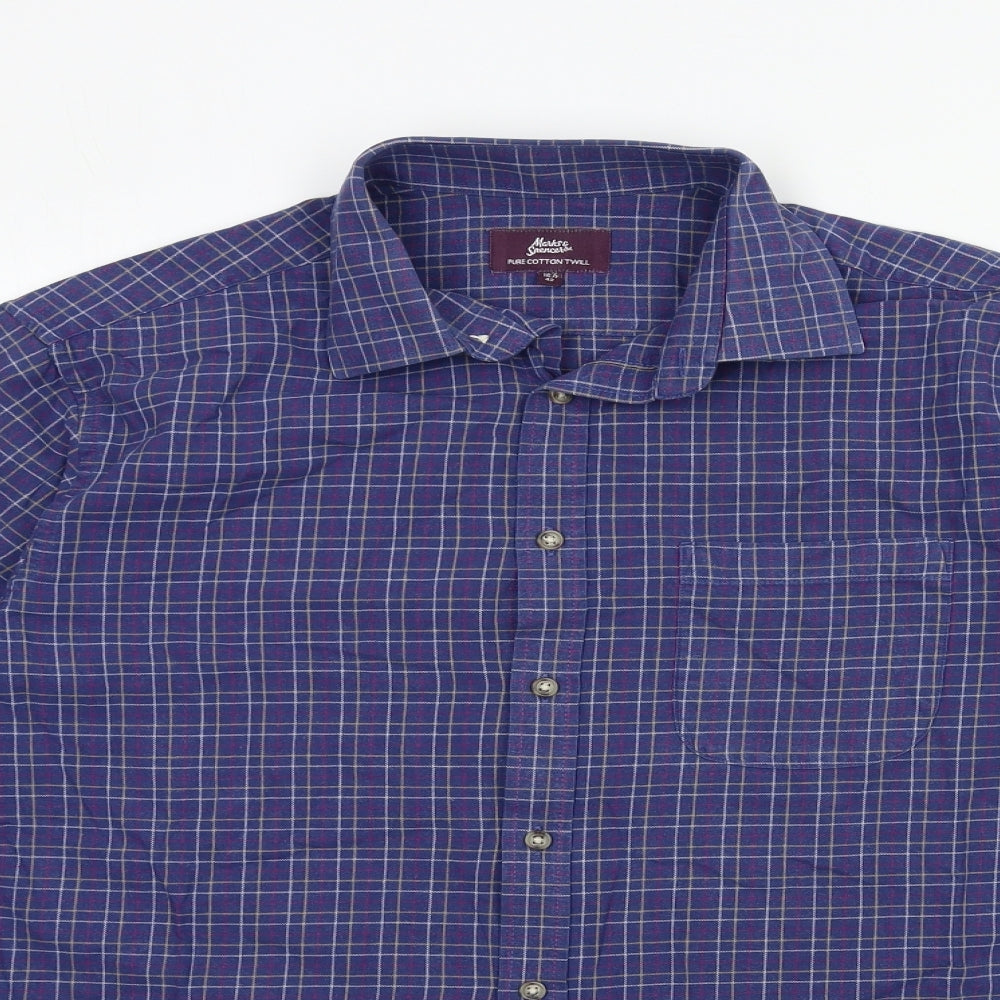 Marks and Spencer Mens Blue    Button-Up Size 16.5