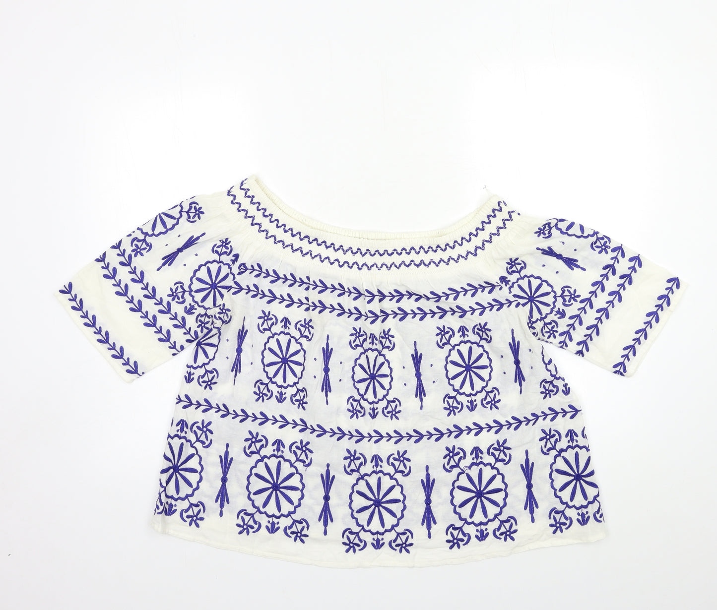 Monsoon Womens White Geometric  Basic Blouse Size M