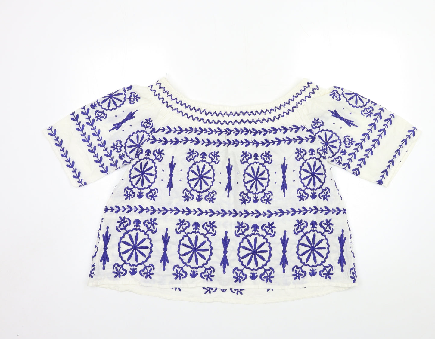 Monsoon Womens White Geometric  Basic Blouse Size M